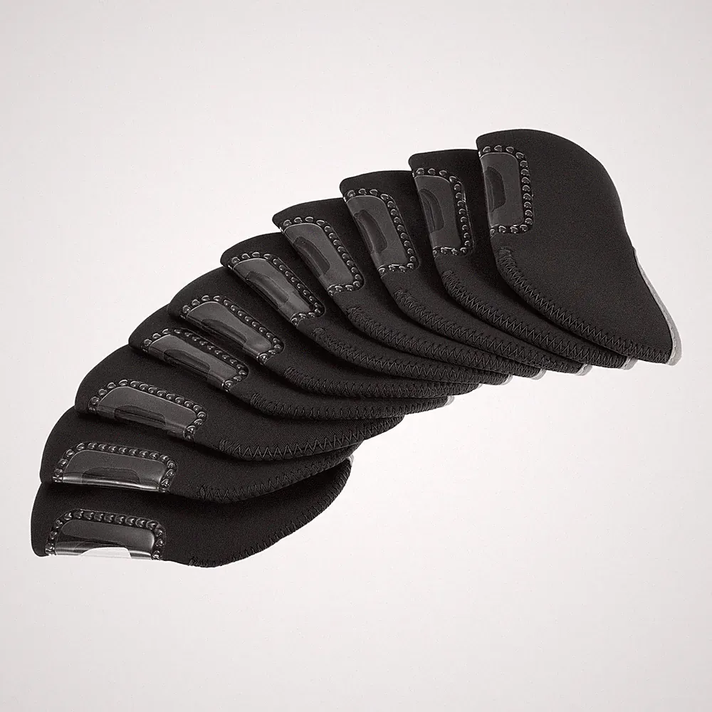 10 Pack Golf Club Iron Head Covers with Visible Window Protection Sleeve Black