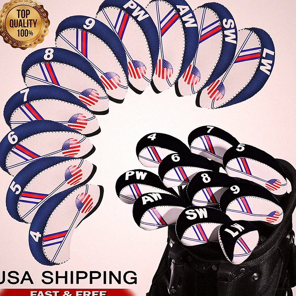 10 pcs Golf Head Cover Set Club Iron HeadCovers Protect set Neoprene US USA Flag