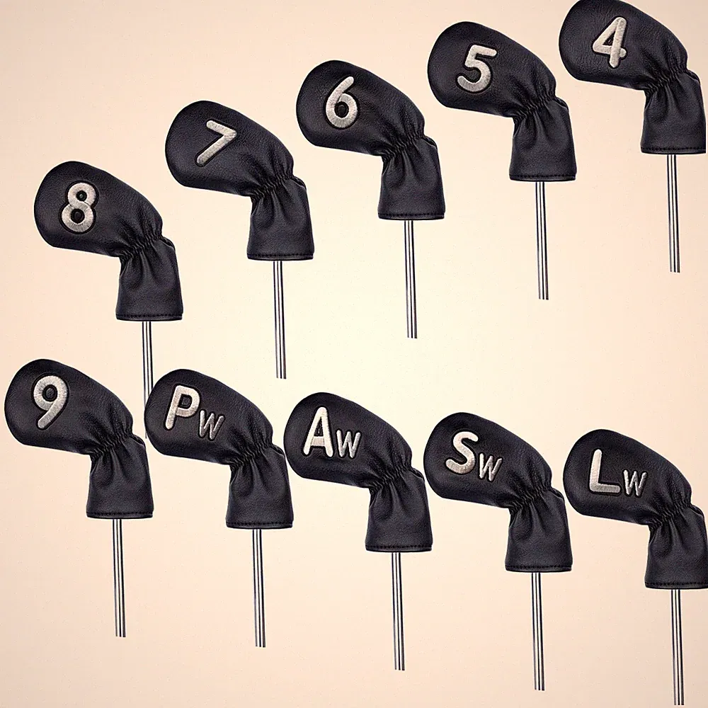 10 Pcs Iron Covers for Golf Clubs, Premium PU Leather Golf Iron Covers with B...