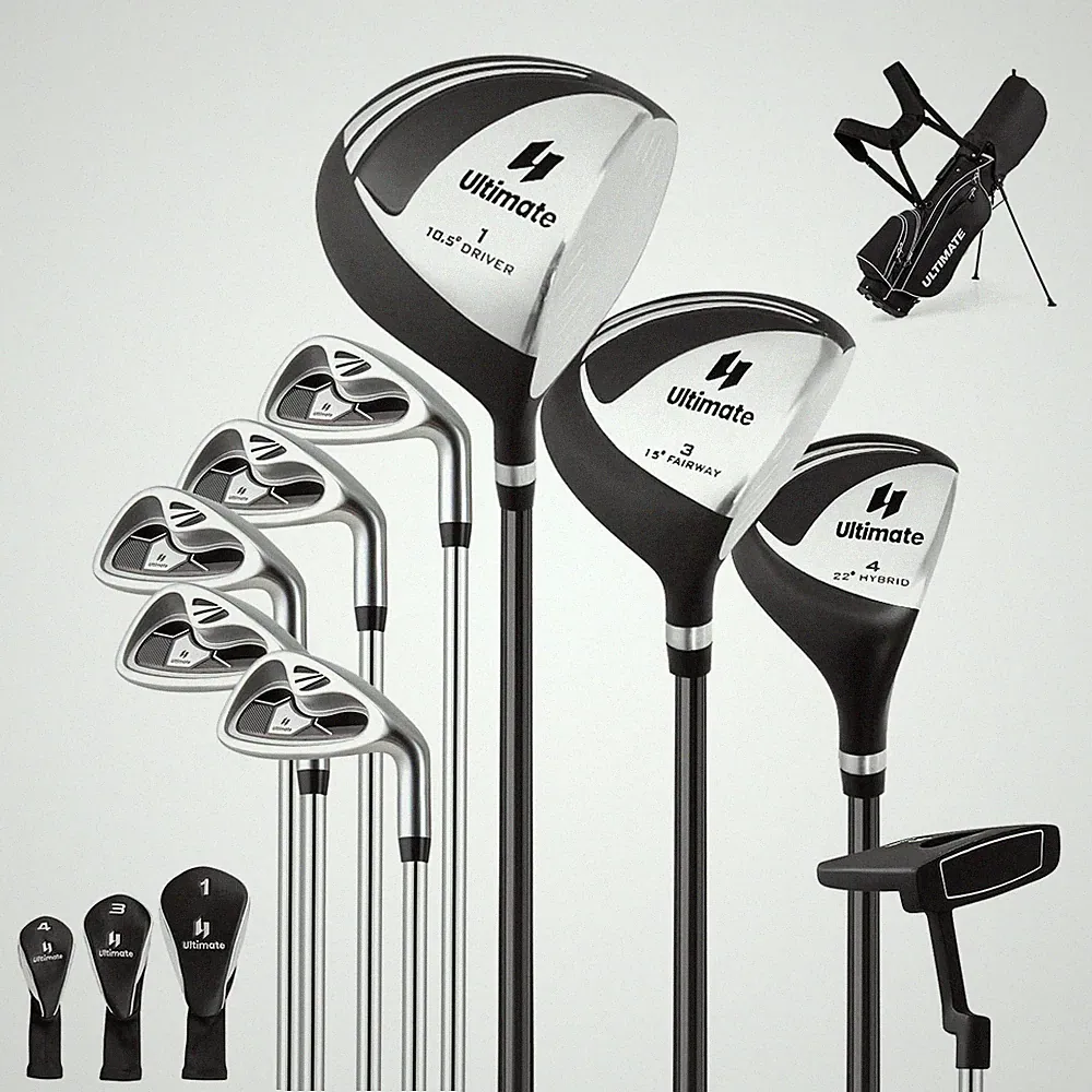 10 PCS Men's Complete Golf Clubs Package Set Alloy Driver for Beginners Black