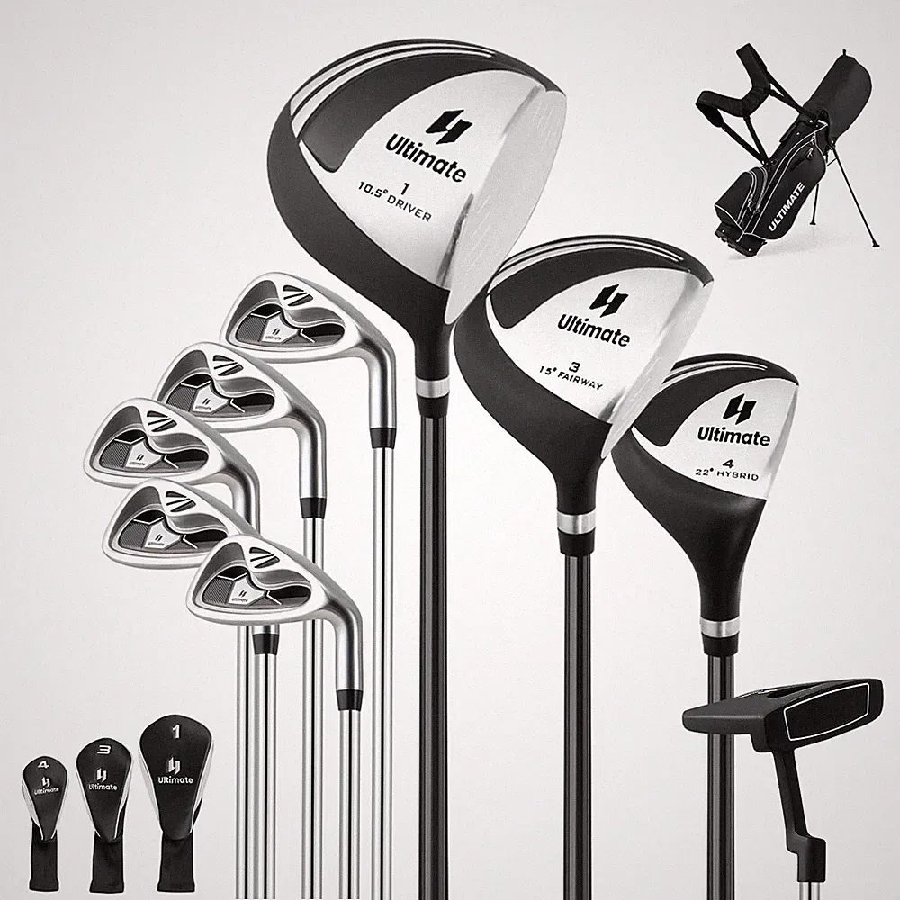10 PCS Men's Complete Golf Clubs Package Set Alloy Driver for Beginners Black