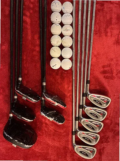 10pc Golf Set Ram Cubik Driver, 3 And 5 Wood, 3h,4h, 5-9 Iron R-flex 12 Balls