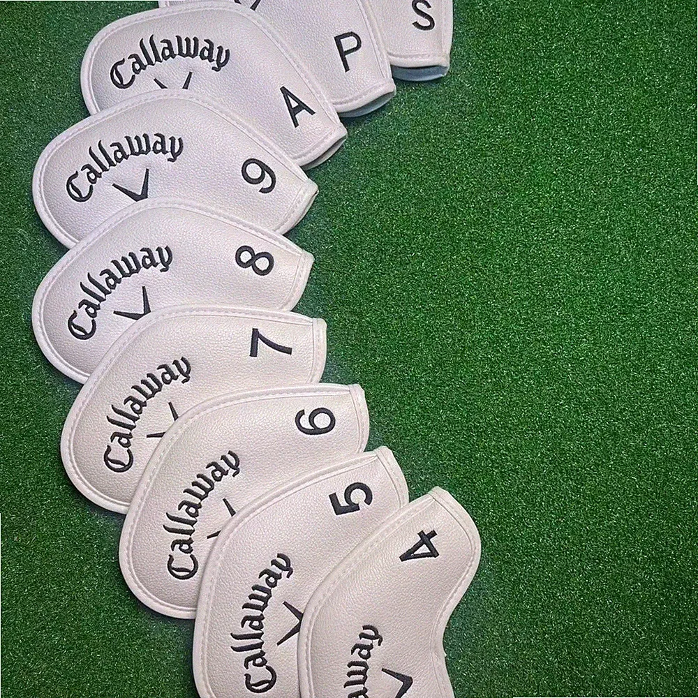 10Pcs Callaway Golf Iron Head Covers For #4-9APS Leather Magnetic White