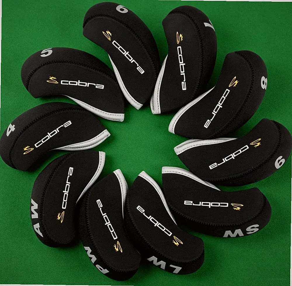 10PCS Golf Iron Headcovers for Cobra Club Head Covers Caps 4-LW Black