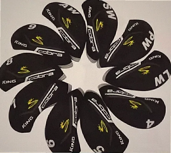10Pcs Golf Iron Headcovers for Cobra KING Club Head Covers Caps 4-9 PASL/W Black