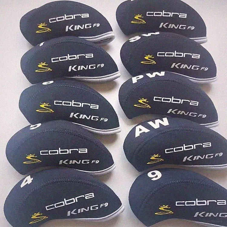 10Pcs Golf Iron Headcovers for Cobra KING F9 Club Head Covers Caps 4-LW Black