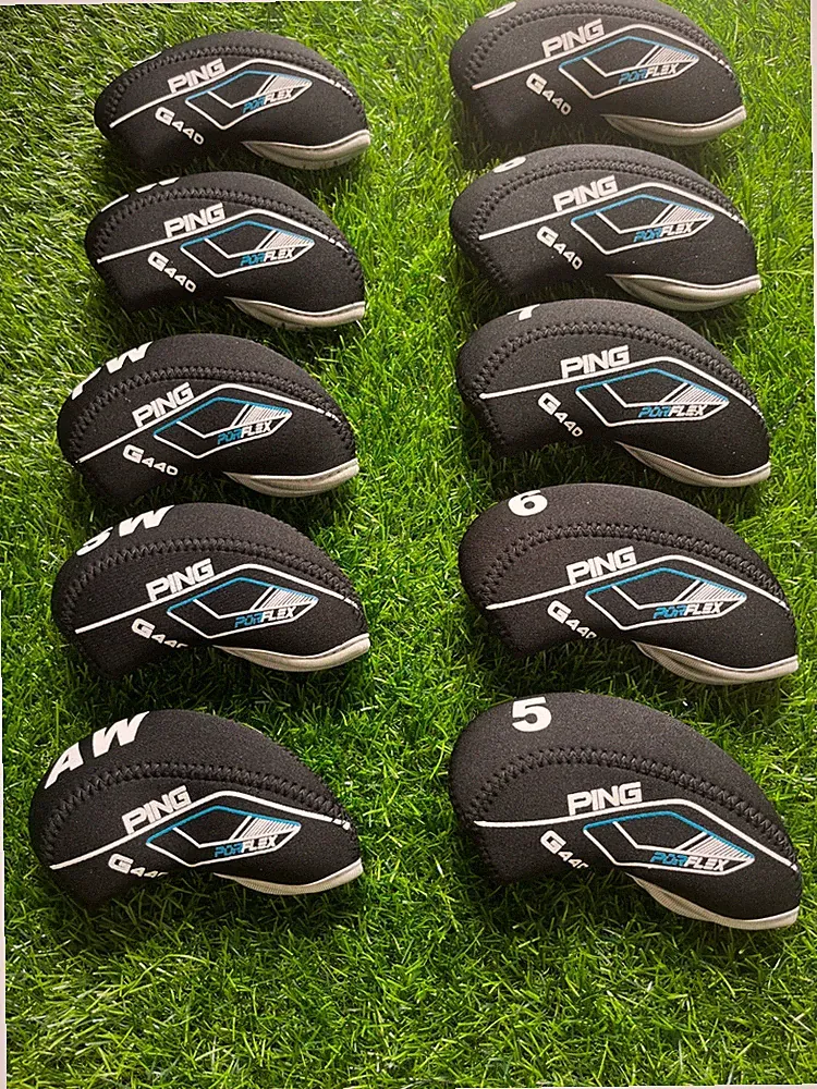 10Pcs Golf Iron Headcovers For Ping G440 Club Head Covers Caps 4-LW Black