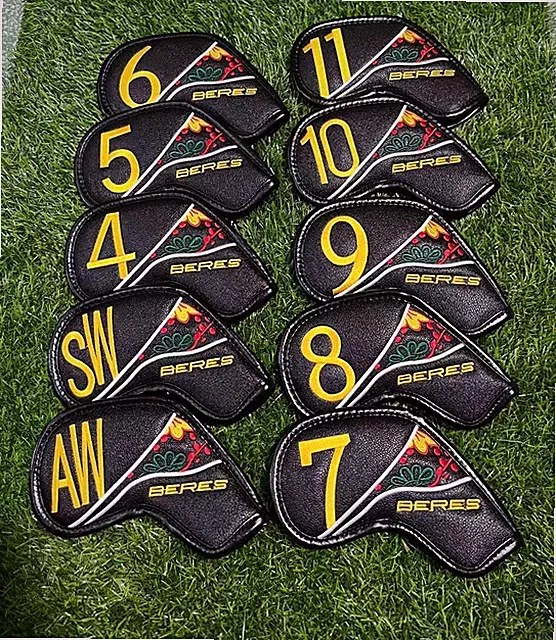 10Pcs HONMA 4-11,AW,SW Golf Iron Head Covers Double-Embroidery Leather Magnetic