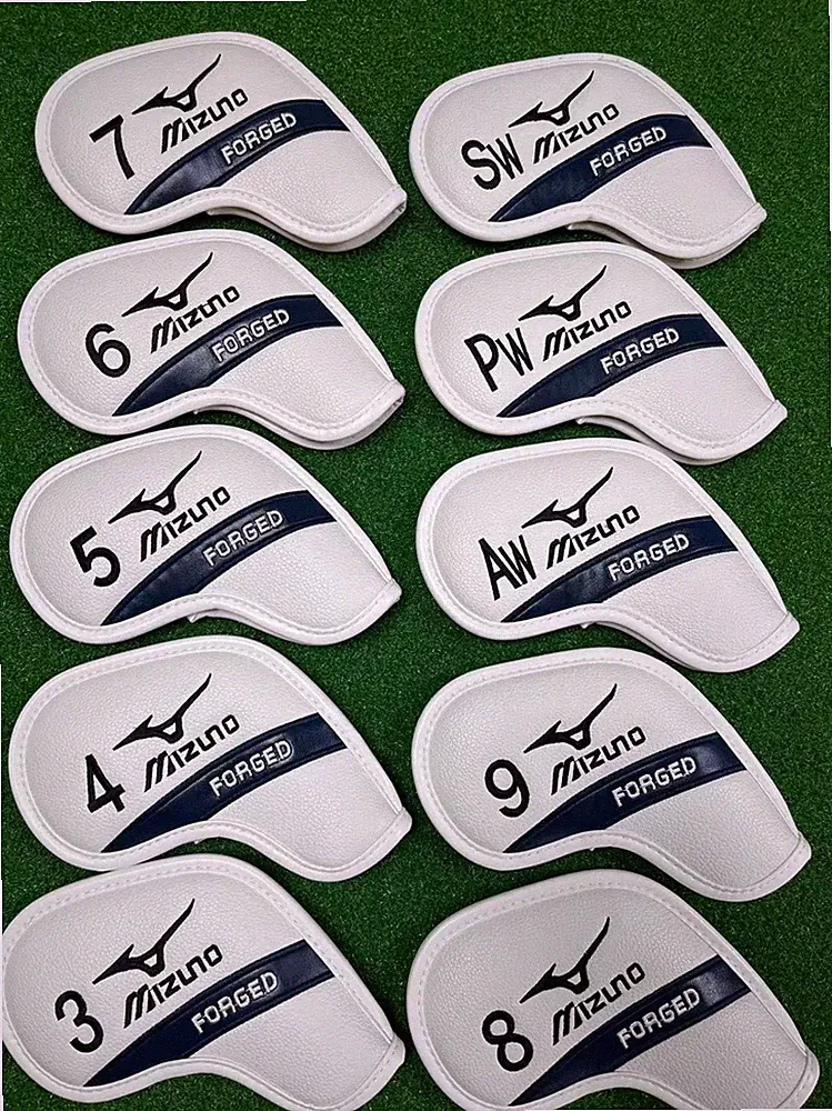 10Pcs Mizuno 3-9APS+W Golf Club Iron Head Covers Lychee Leather Magnetic
