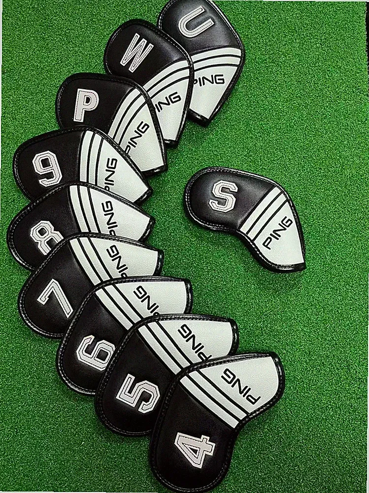 10Pcs PING 4-9-PWUS Universal Golf Club Iron Head Cover Leather Magnetic off