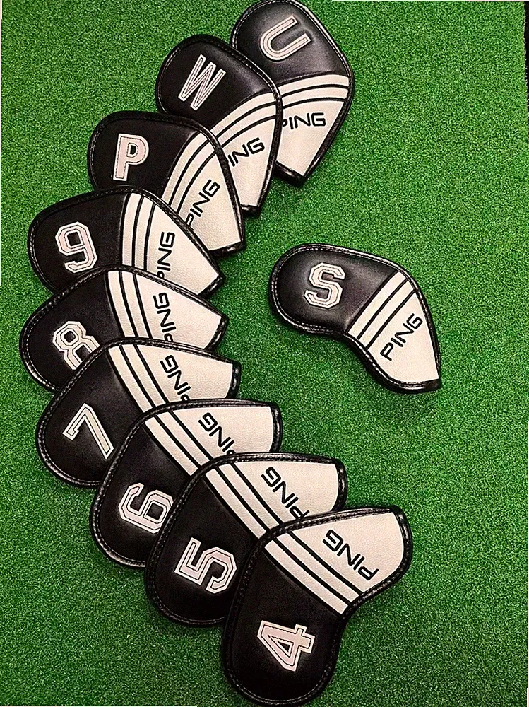 10Pcs PING 4-9PWUS Golf Club Iron Head Cover Leather Classic Magnetic Leather