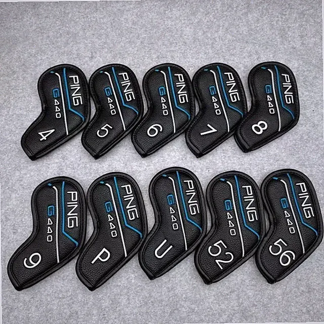 10Pcs Ping G440 Golf Iron HeadCovers Leather Magnetic Black Numbe 4-9PU 52 56