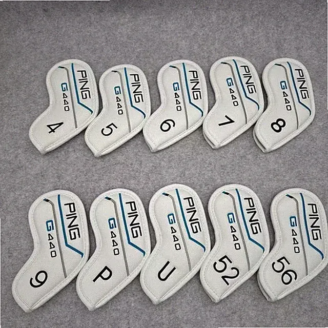 10Pcs Ping G440 Golf Iron HeadCovers Leather Magnetic White Numbe 4-9PU 52 56