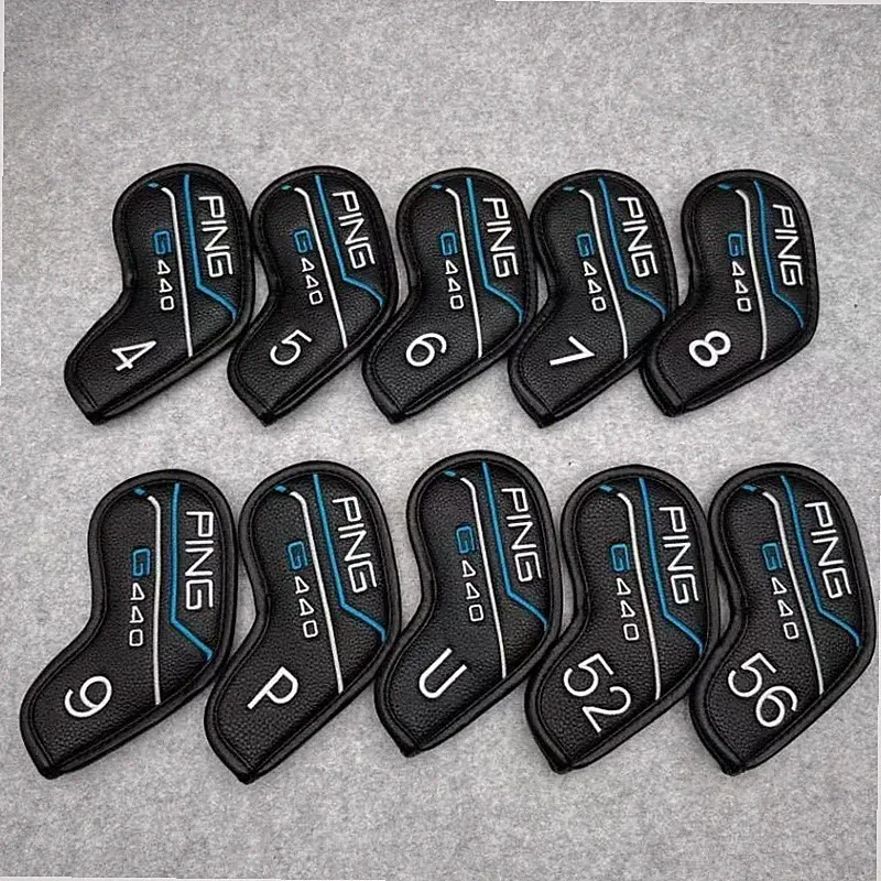 10Pcs PING G440 No.4-9.P.U.52.56 Golf Club Iron Head Cover Leather Magnetic