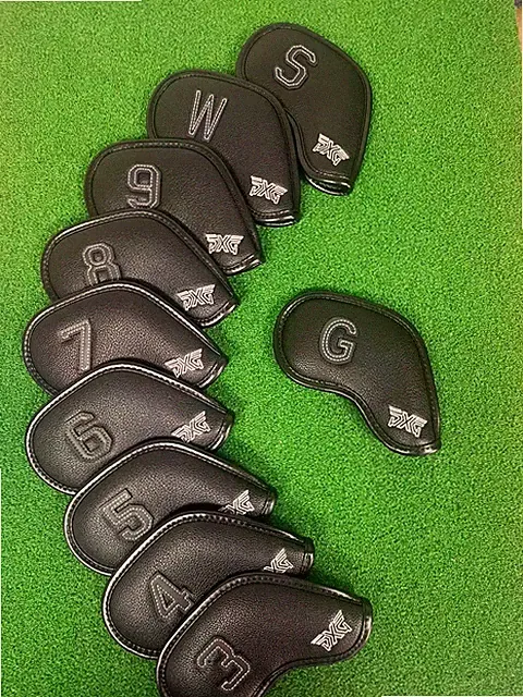 10Pcs PXG 3-9+WSG Golf Iron Head Covers Double-Embroidery Leather Magnetic