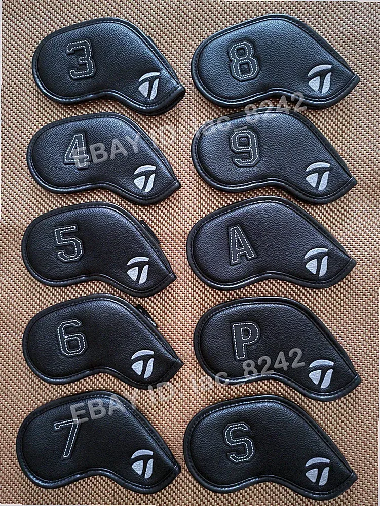 10Pcs TaylorMade 3-9APS Golf Club Iron Head Covers Leather Case Magnetic