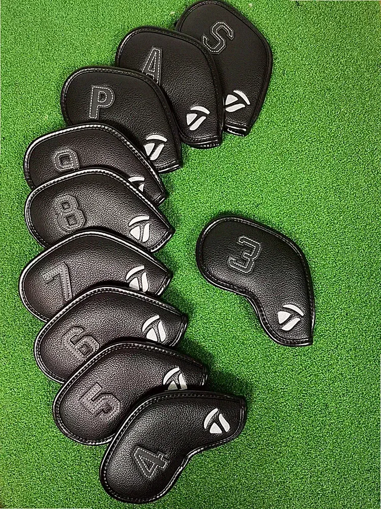 10Pcs TaylorMade Golf Iron Head Covers Leather Magnetic Two-sided Embroidery