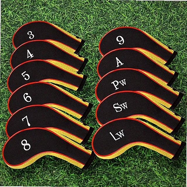 11pc Set 3-LW Golf Iron Headcovers For Left & Right Handed Clubs Black/Gold/Red