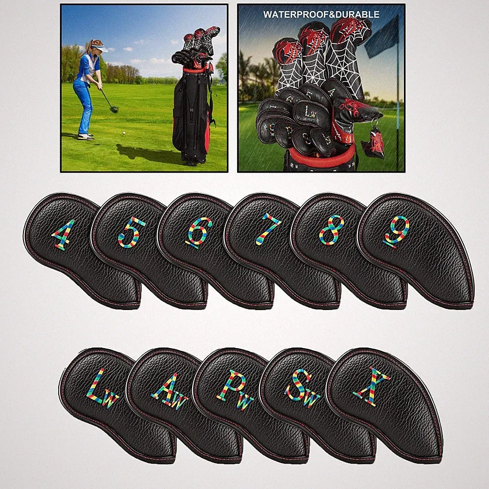 11PCS/Set Golf Iron with Leather Hybrid Club covers for head Deluxe