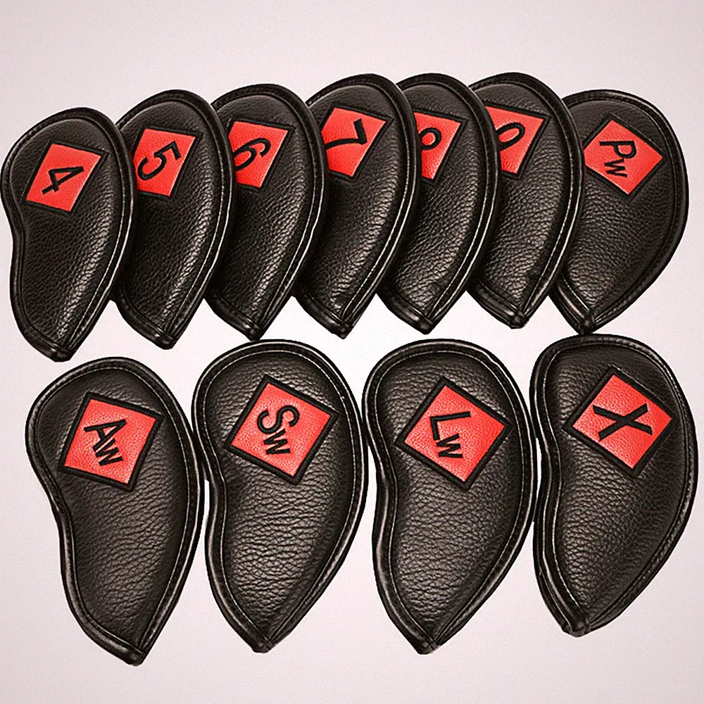 11pcs Thick Synthetic PU Leather Golf Club Iron Head Covers Set Iron Covers 4-X