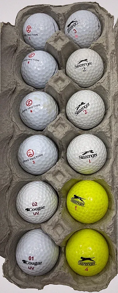12 Assorted Golf Balls Slazenger/Zero Friction White & Yellow Beginner Set 102f