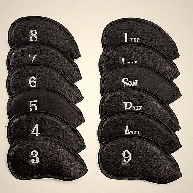12Pcs Golf Iron Head Covers Synthetic PU Leather Wedge Golf Club Head Protection