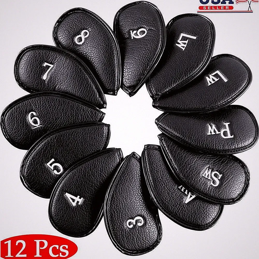 12pcs Leather Golf Iron Head Covers Thick Synthetic Golf Club Headcover Set 3-LW