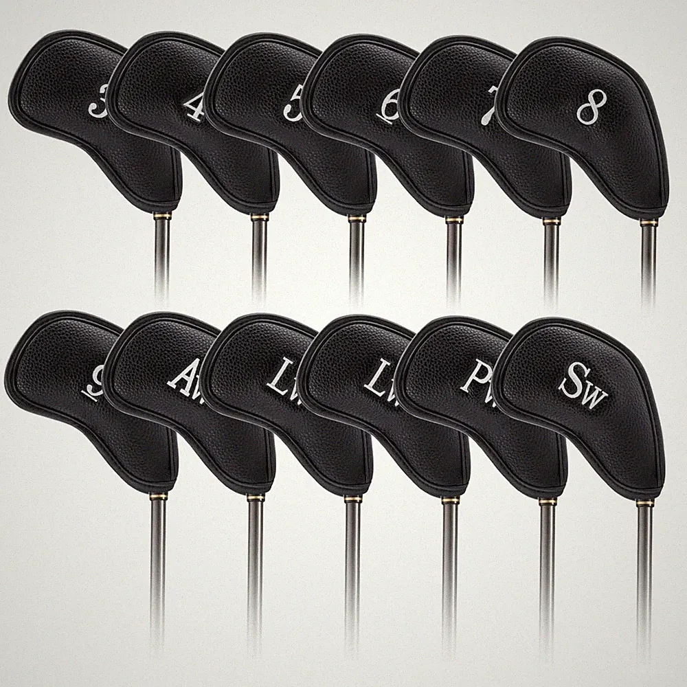 12pcs Thick PU Leather Golf Iron Head Covers Set Fit Most Irons 15598
