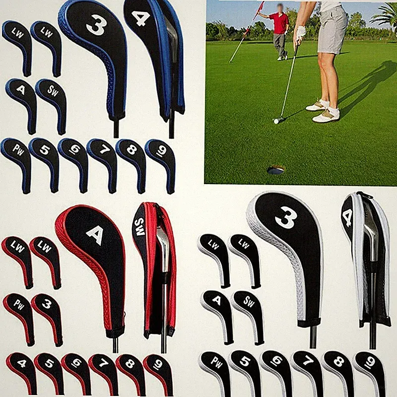 12X Neoprene Zippered Golf Club Head Covers 3-9 A SW PW LW LW Iron Headcover Set
