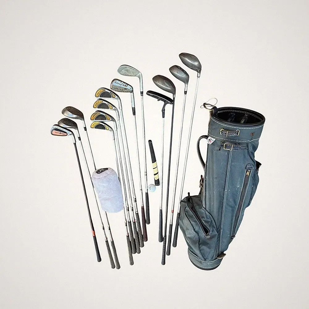 13 Golf Clubs Assorted Vintage Ron Miller Pro Golf Bag 3-way Made In USA