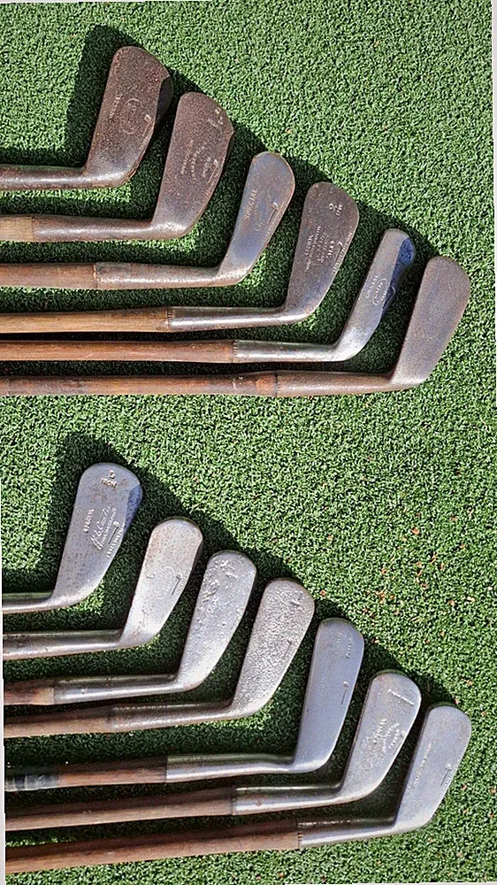 13 X Tom Stewart Hickory Shafted Golf Clubs