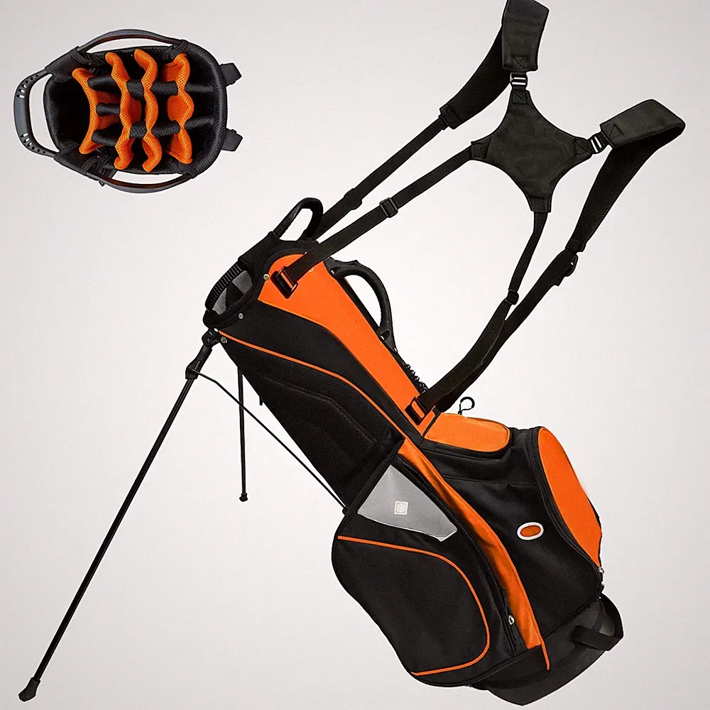 14-Way Golf Stand Bag Lightweight 8 Pockets Rain Cover Carry Bag Black & Orange
