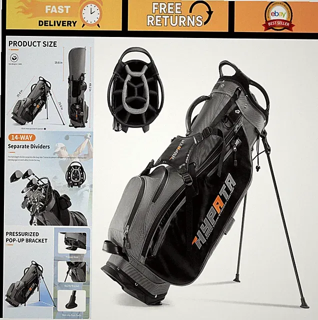 14-Way Leather Golf Stand Bag for Men, Cooler Pouch, Rangefinder Pocket, Rain Co