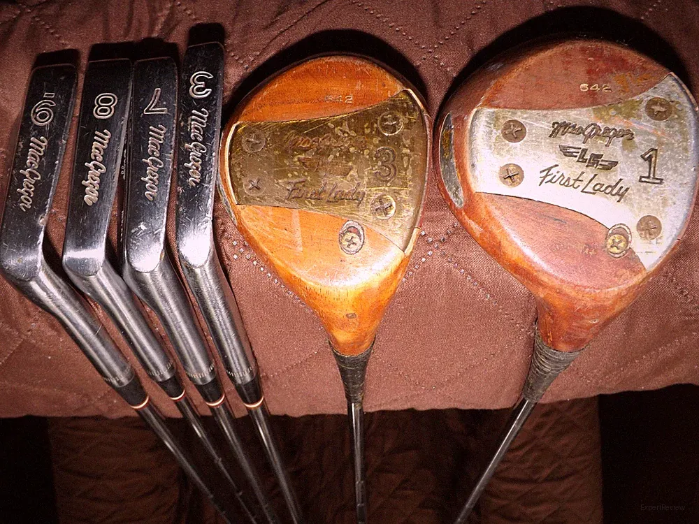 1953-55 MacGregor Louise Suggs 642 Persimmon 1 and 3 Woods, & 3, 7, 8, & 9 irons