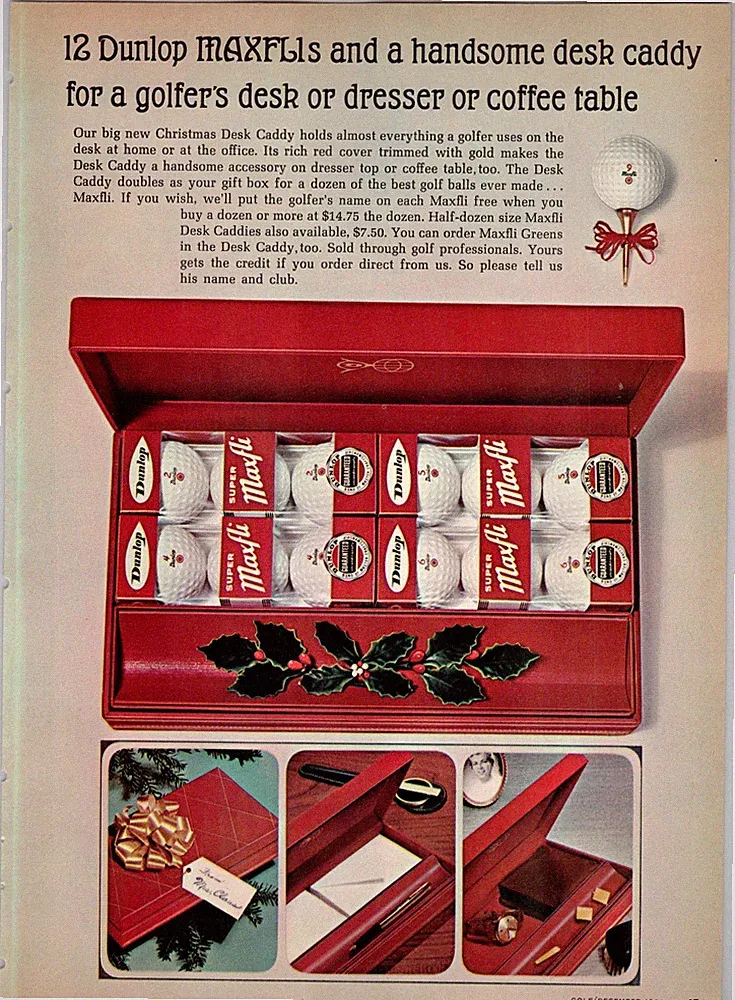 1964 Dunlop Maxfli Golf Ball Desk Caddy Christmas Gift Print Ad