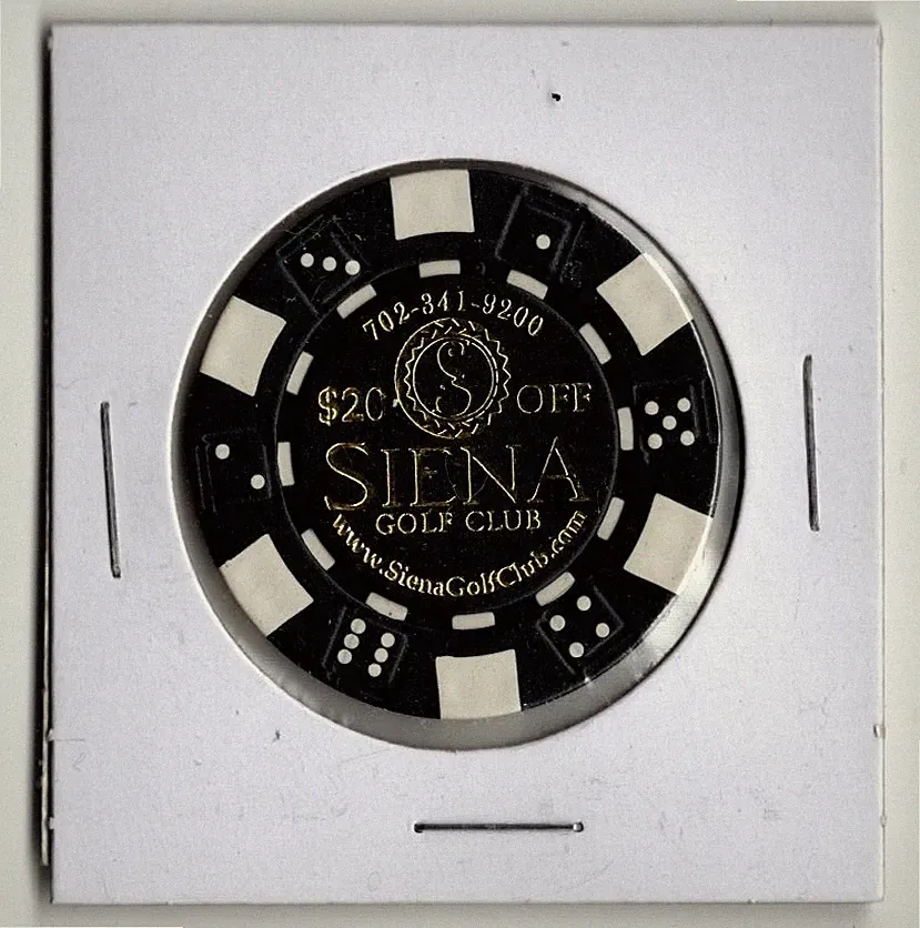 1990s SIENNA & ARROYO GOLF CLUBS LAS VEGAS NEVADA $20 OFF POKER CHIP BALL MARKER
