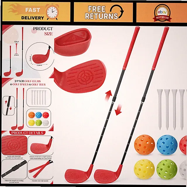 2 Pack Adjustable Golf Clubs for Kids, Right Hand, Lightweight Plastic, Red