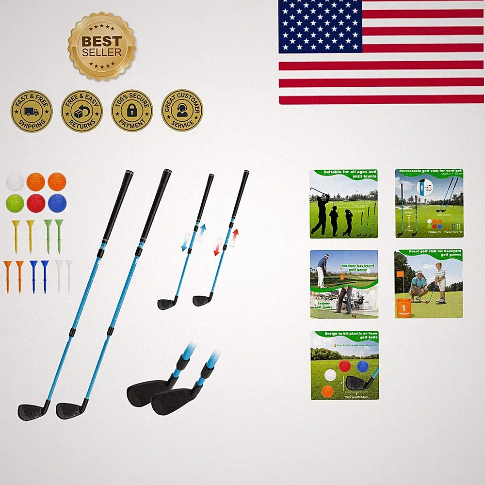 2-Pack Adjustable Golf Clubs for Toddlers & Adults - Backyard Play & Training
