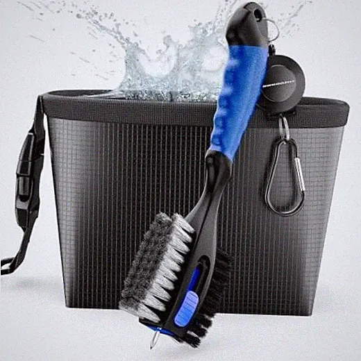 2 Pack Golf Club Brushes and Golf Ball Cleaning Bag 2 ft Retractable Zipline