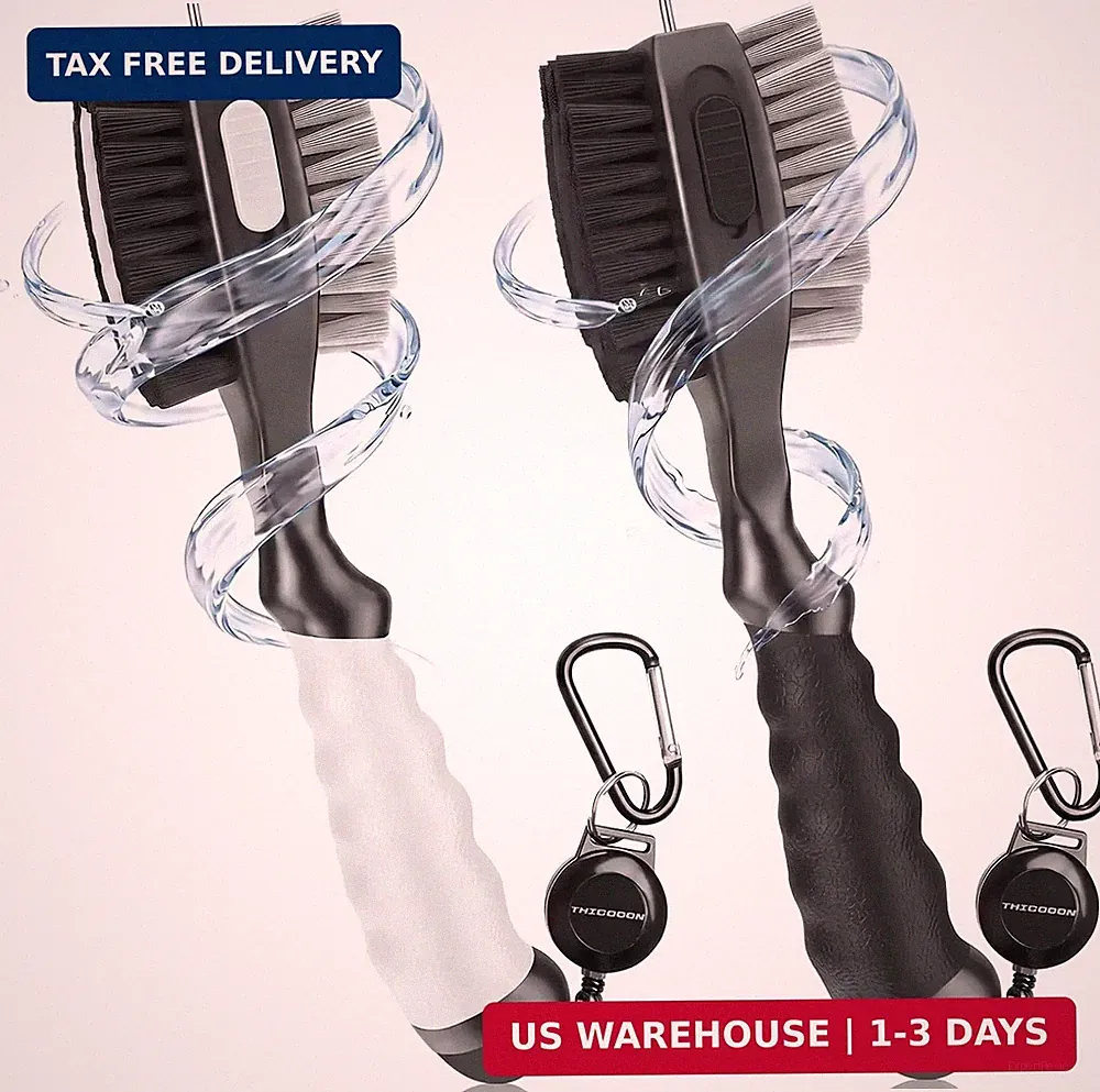 2 Pack Golf Club Brushes and Groove Cleaner 2 ft Retractable Zipline Carabiner G