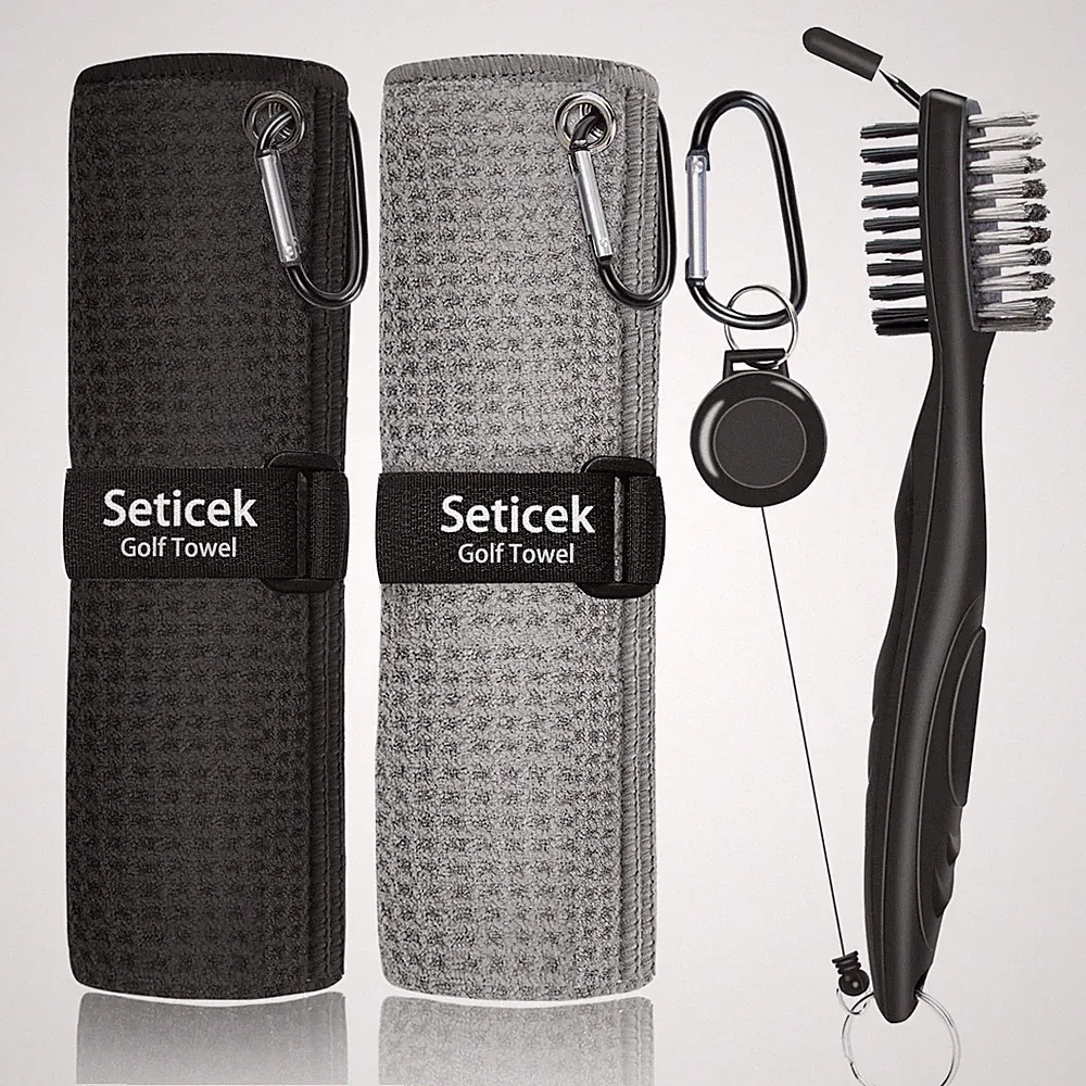 2 Pack Golf Towel (16" X 16") with Golf Club Brush, Microfiber Waffle Pattern...