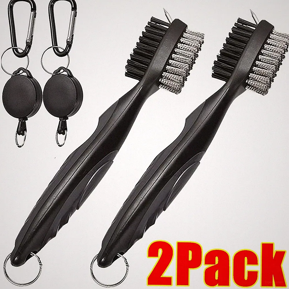 2 Pack Set 2 Sided Golf Club Brush Cleaner Retractable Groove Cleaning Tool Kit