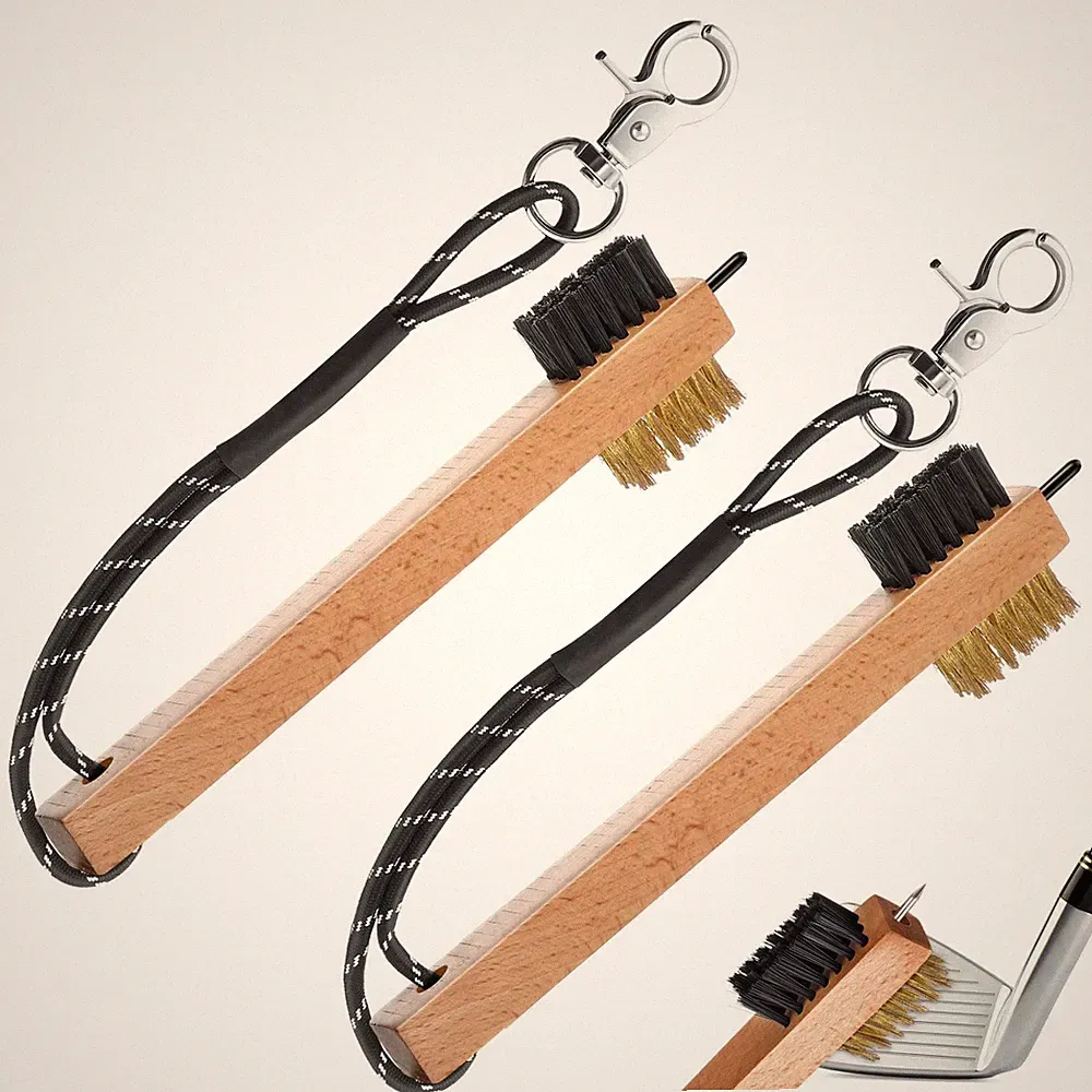 2 Pcs Wood Golf Club Brush, Groove Cleaner with Rope and Metal Clip, Oversize...