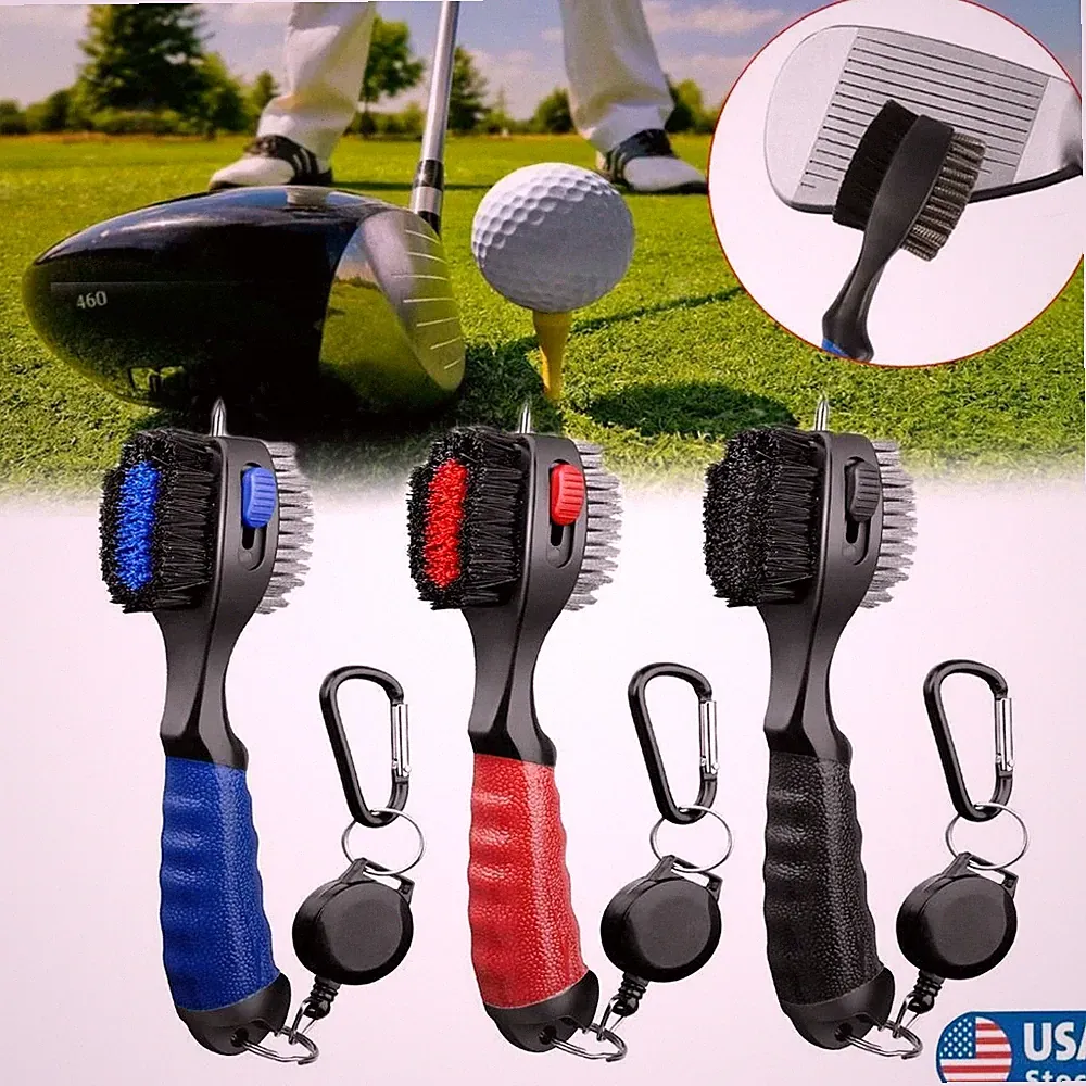 2 Sided Golf Club Brush Cleaner Retractable Groove Cleaning Tool Kit with Spike