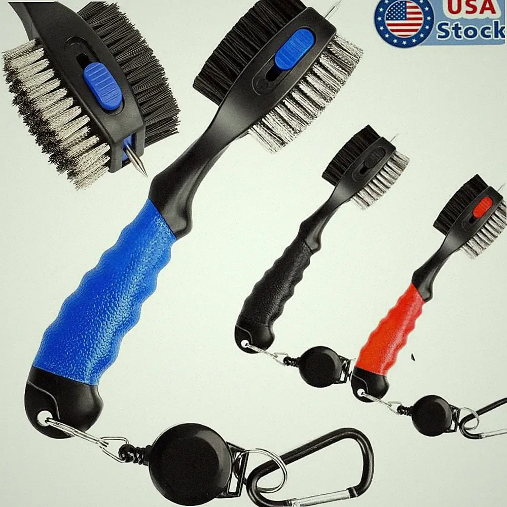 2 Sided Golf Club Brush Cleaner with Spike Retractable Groove Cleaning Tool Kit