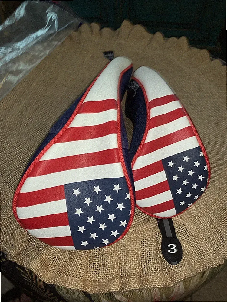 2 USA Patriot Golf Zipper Head Covers Universal Fairway Wood Metal Headcover
