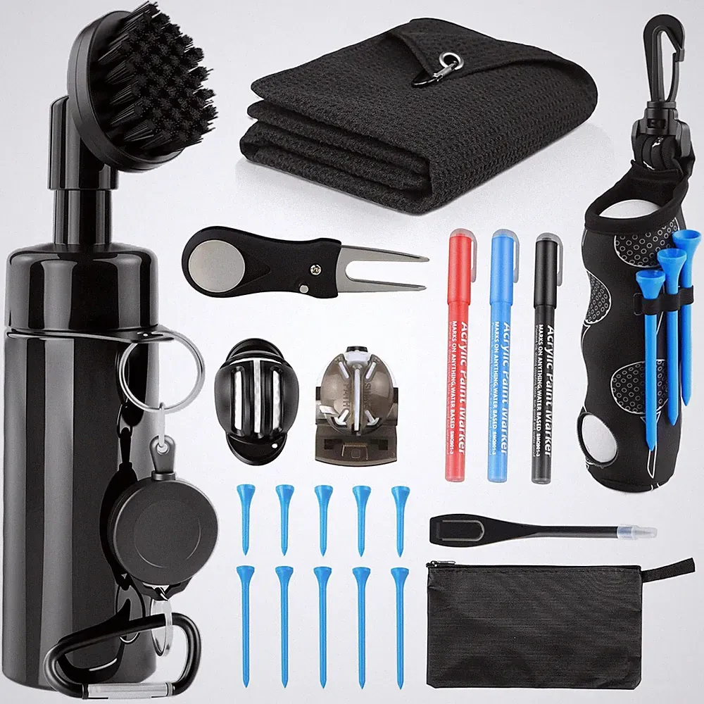 21 Pcs Golf Essentials Kit, Club Cleaning Kit - Brush & Black