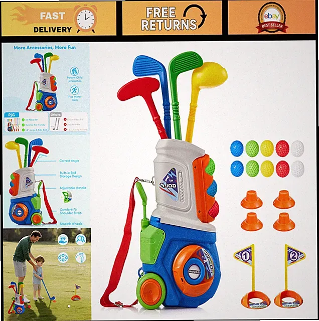 23 Pcs Kids Golf Club Set - 4 Plastic Clubs, 10 Balls, Indoor/Outdoor Sports Toy