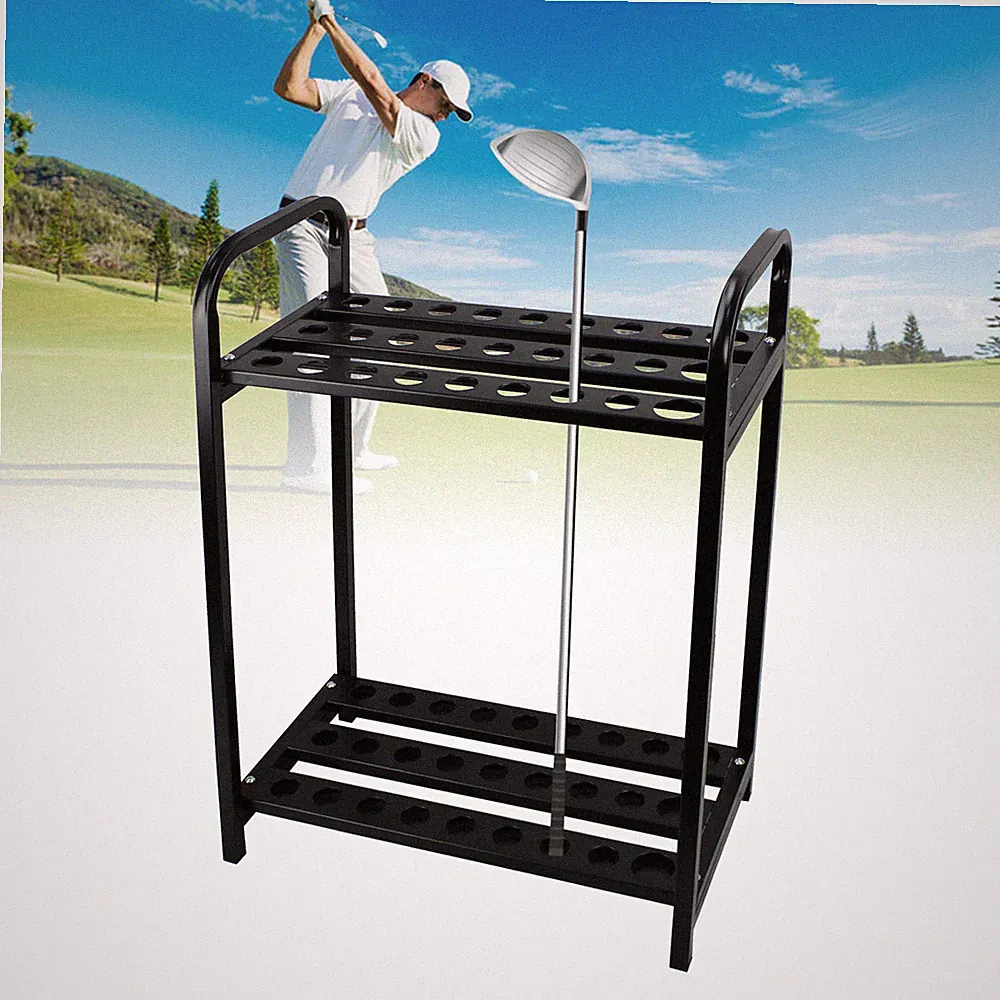Metal Golf Club Rack Organizer Holds 27 Clubs Steel Black 30 × 55 × 80 cm