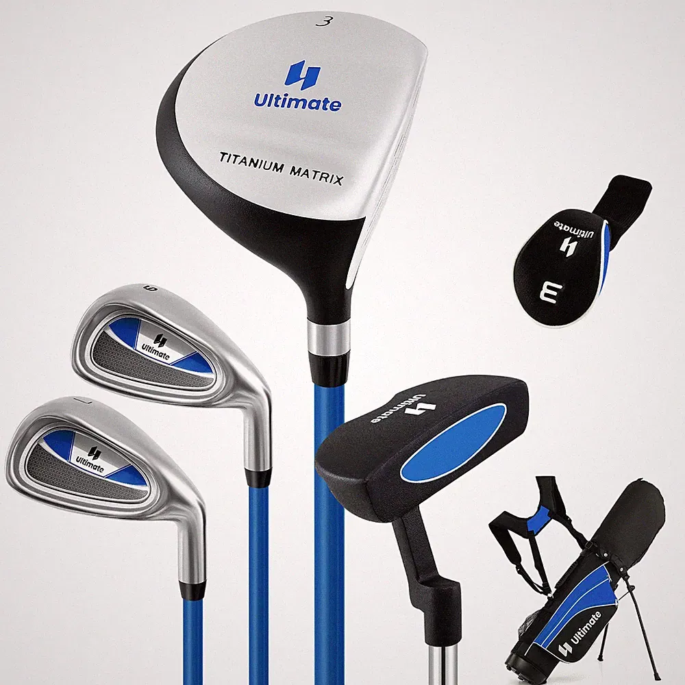 28" Portable Junior Complete Golf Club Set for Kids Age 8+ Set of 5 Blue